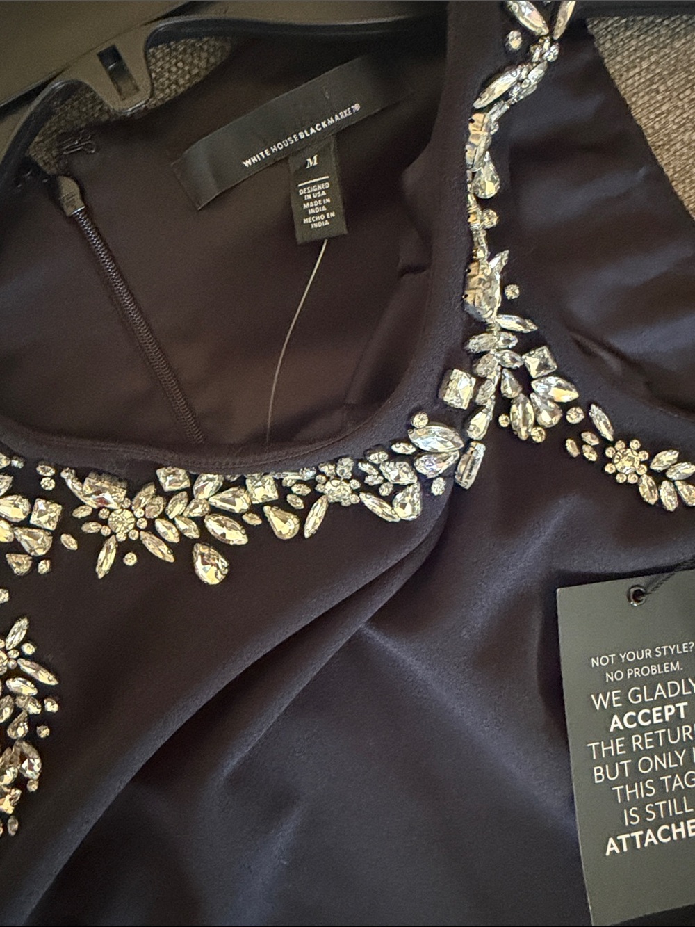 White House Black Market Black Dress with Crystal Embellishment